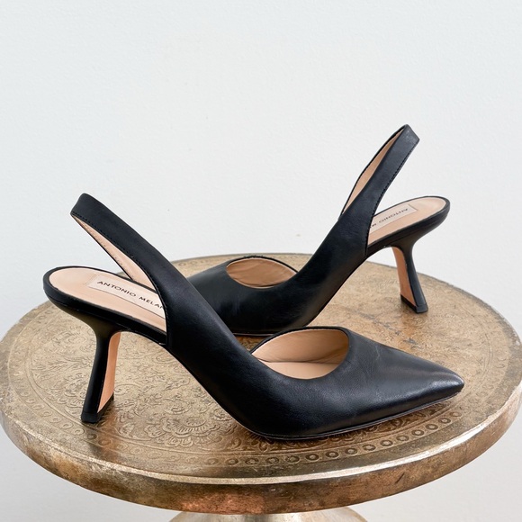 Antonio Melani Black Kacy Kitten Heel Slingback Leather Pumps - Picture 1 of 6
